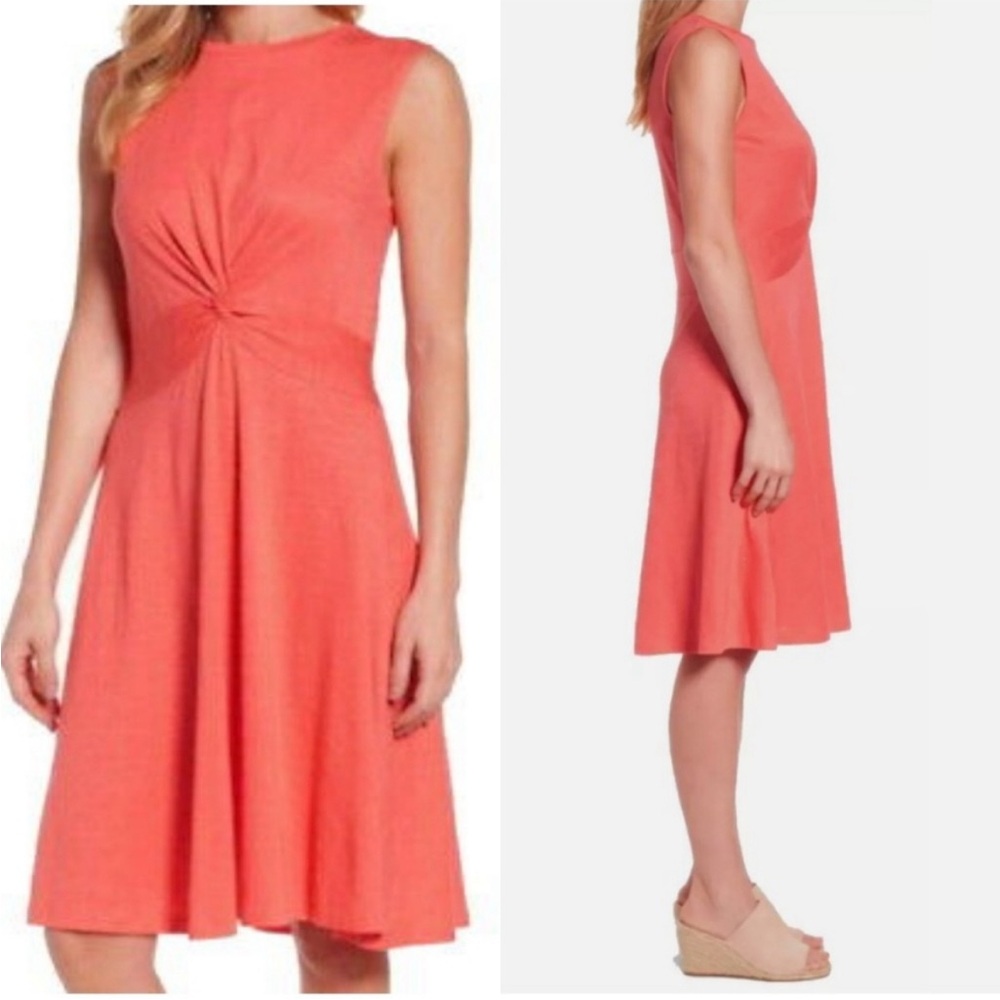 NWT 3X Caslon Coral Sleeveless Twist Front Cotton Model Dress by Nordstrom